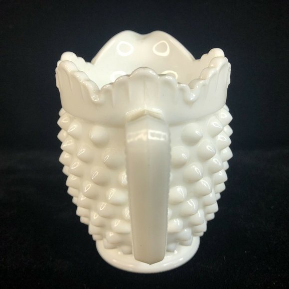 Fenton White Hobnail Milk Glass Creamer Pitcher 4” Tall 8 Ounce Scalloped VTG - Picture 7 of 9